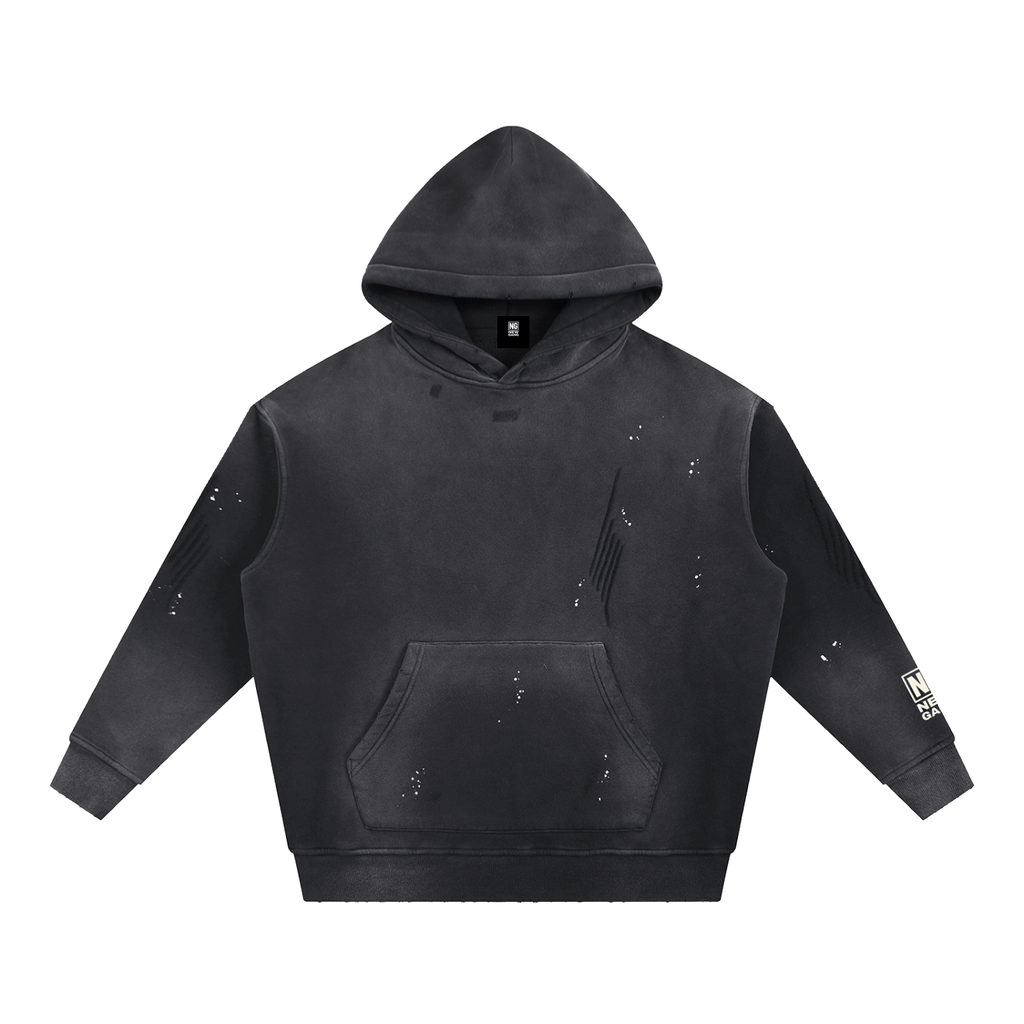 Vintage Washed Frayed Fleece Hoodie